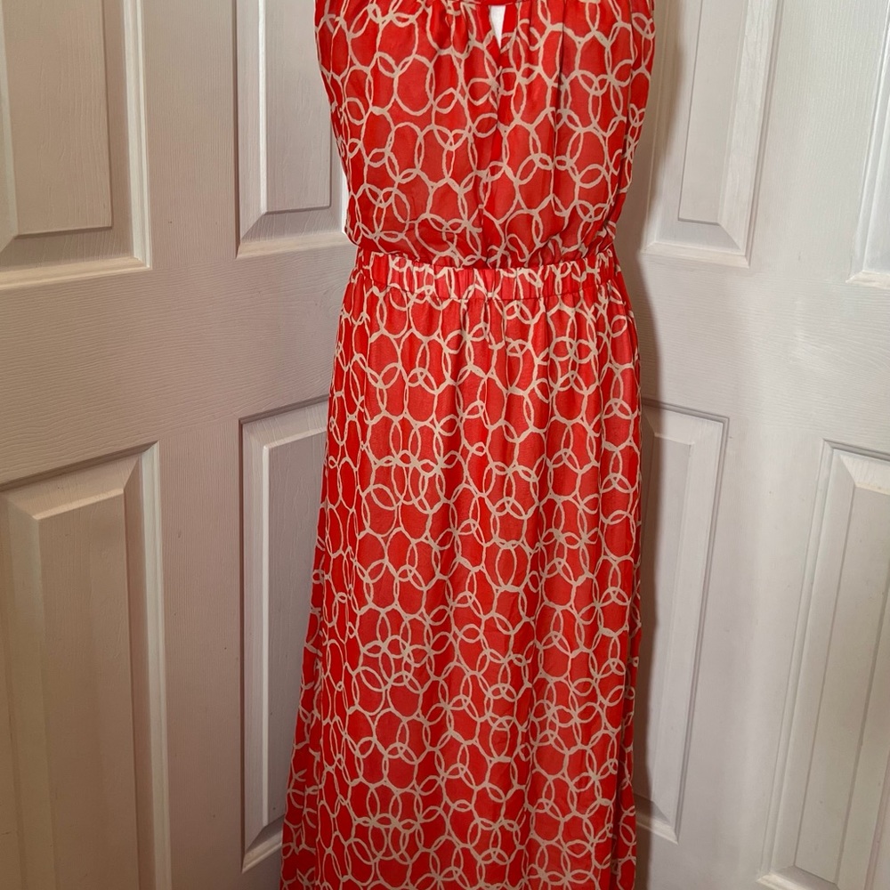 Banana Republic Sleeveless Orange Red Size 4 Circle Print Lined Maxi Dress